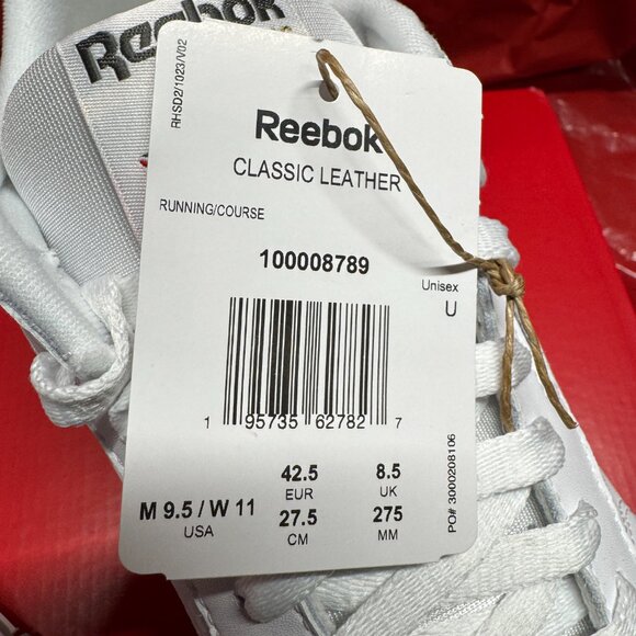 Men's Reebok Footwear classic leather shoes, ftwwht/pugry3/purgry, size 9.5 - Picture 4 of 5